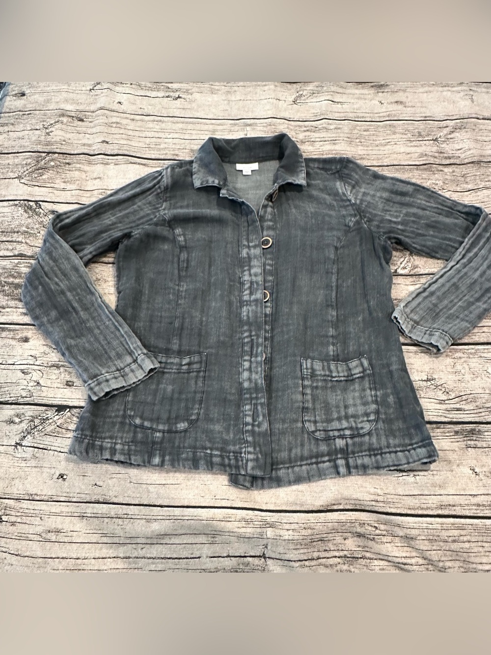 J. Jill Pure Jill Double Layer Gauze Uneven Slate Gray Dyed Casual Jacket Size M
